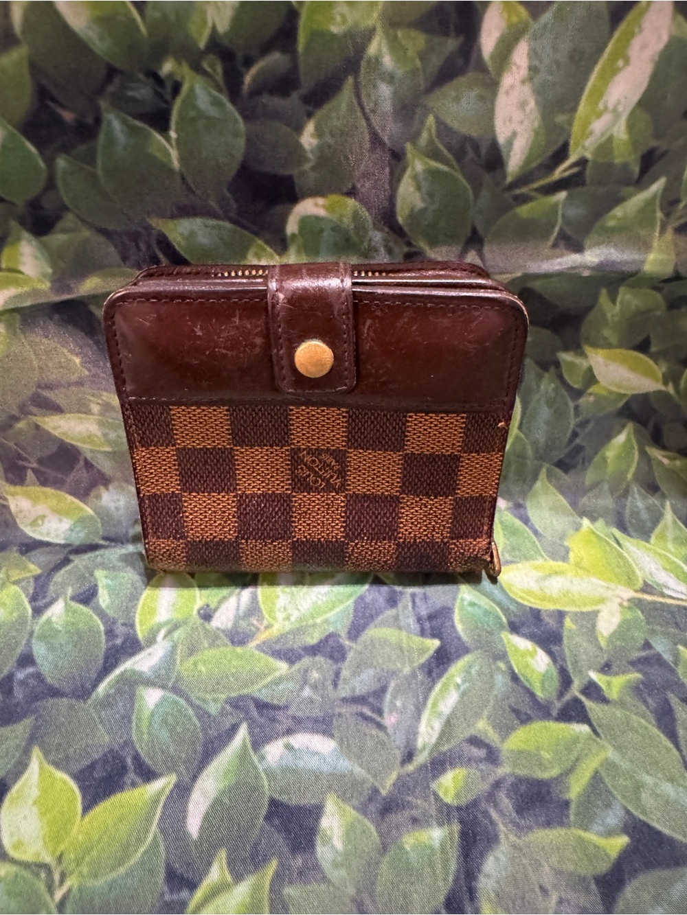 Louis Vuitton Brown Damier Compact Wallet with Dark Brown Trim